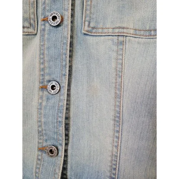 Guess Womens Medium Light Wash Denim Jacket Button-Up Rugged Workwear Style Sz M - Picture 8 of 9